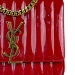 Saint Laurent Red Patent Vicky Chain Flap Bag