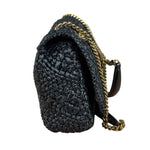 YSL Black Raffia Leather Trim Jamie Chain Shoulder Bag