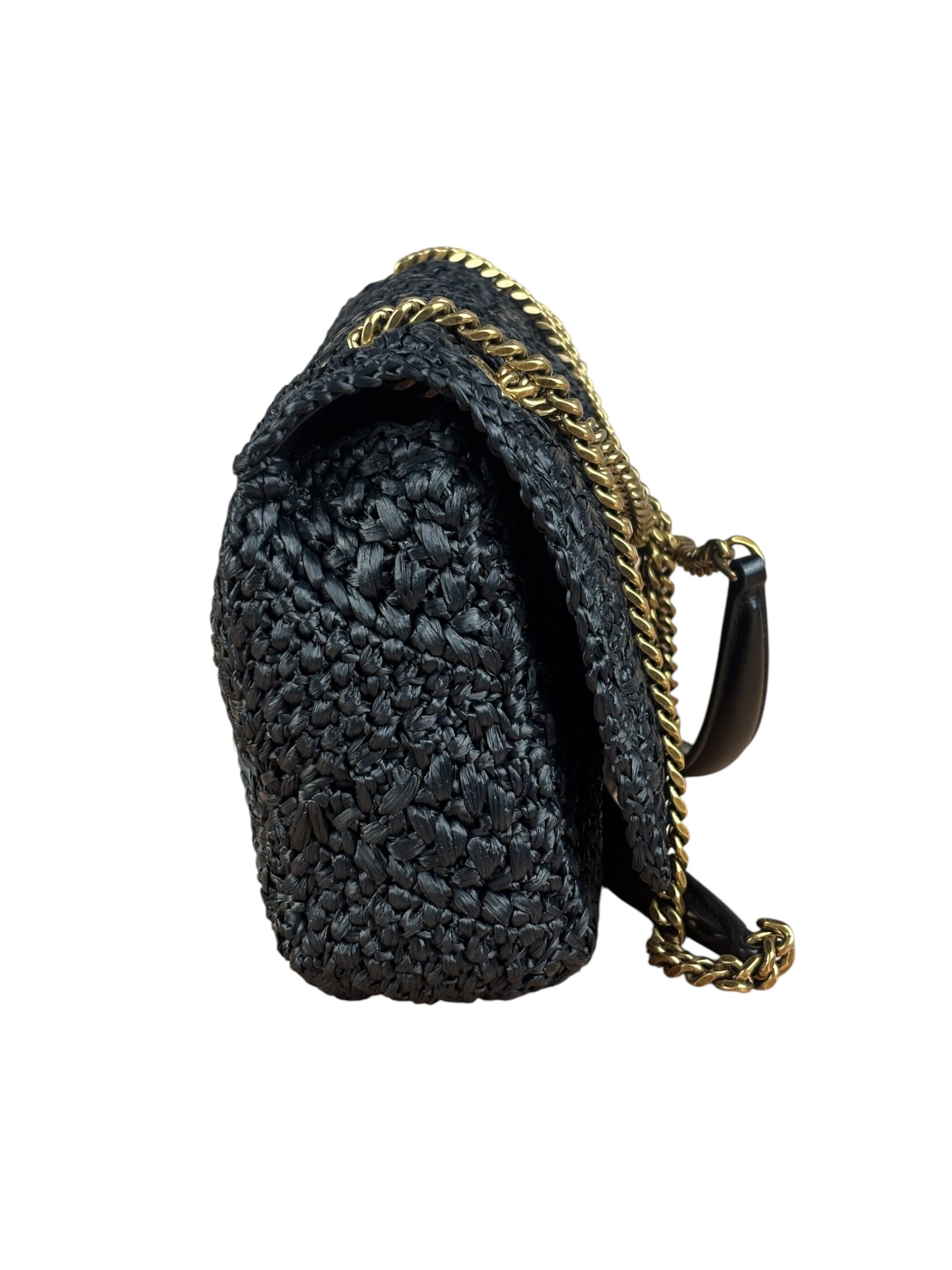 YSL Black Raffia Leather Trim Jamie Chain Shoulder Bag
