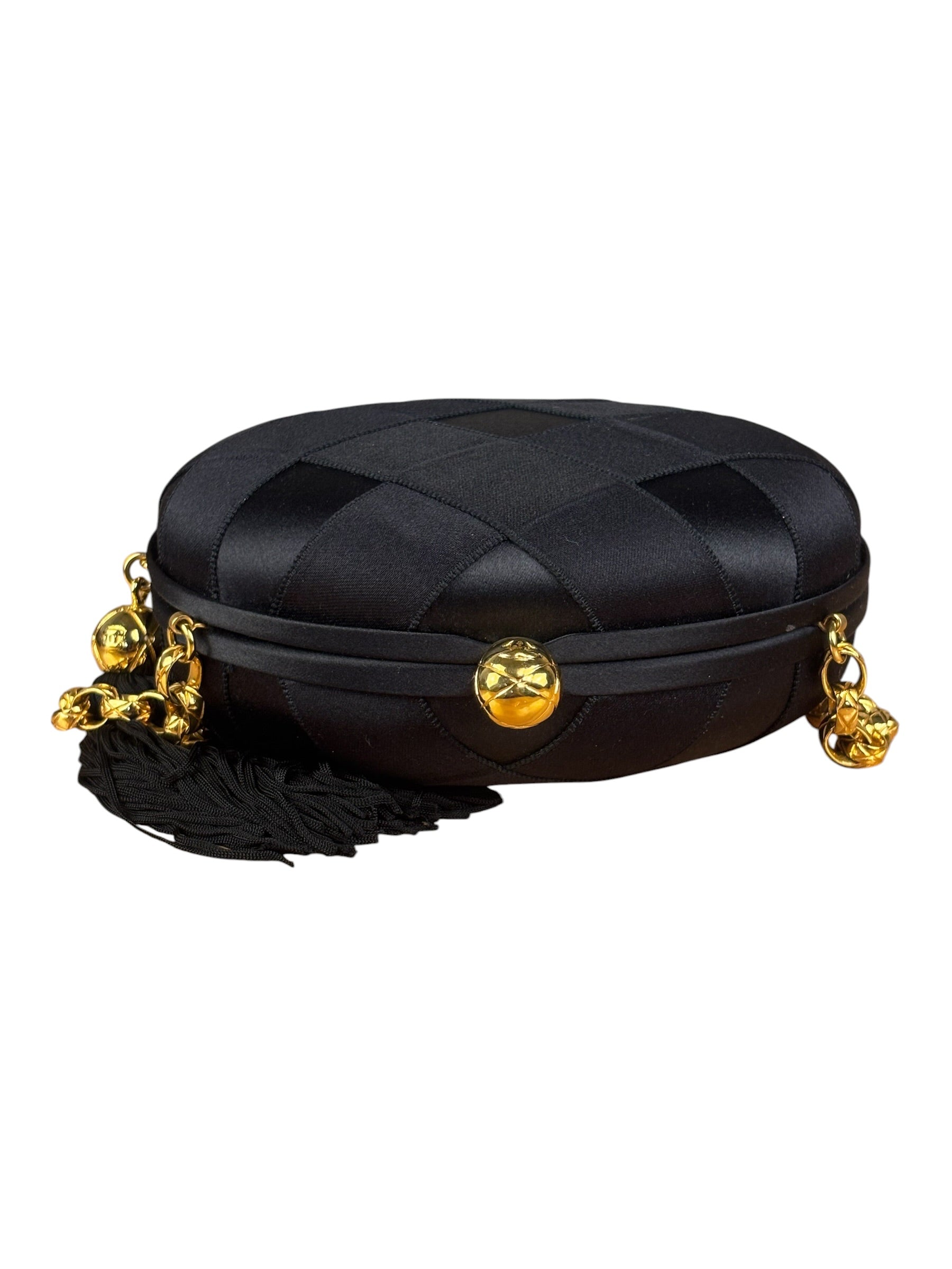 Chanel Black Satin Quilted Chain Clutch 2019