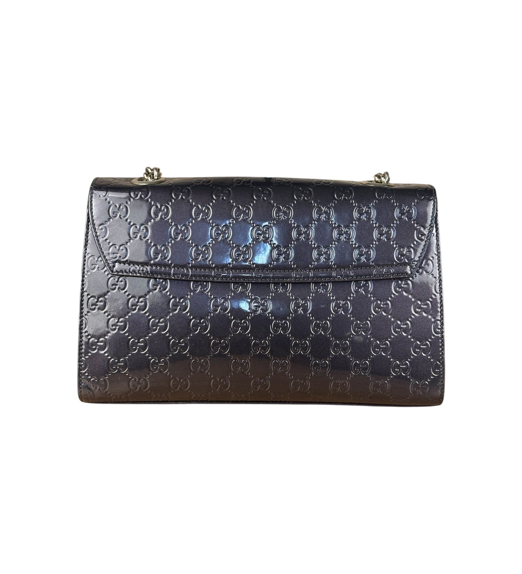 Gucci GG Purple Patent Flap Emily Chain Shoulder Bag