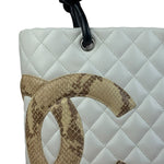 Chanel Vintage White Quilted CC Snake Cambon Ligne Tote 2004