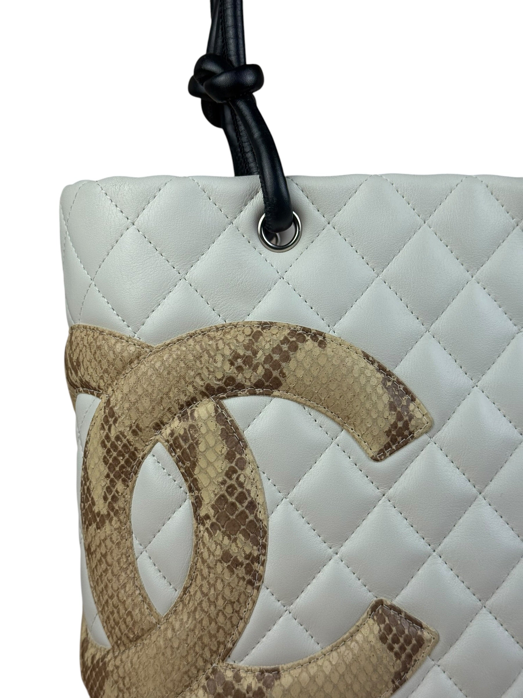 Chanel Vintage White Quilted CC Snake Cambon Ligne Tote 2004