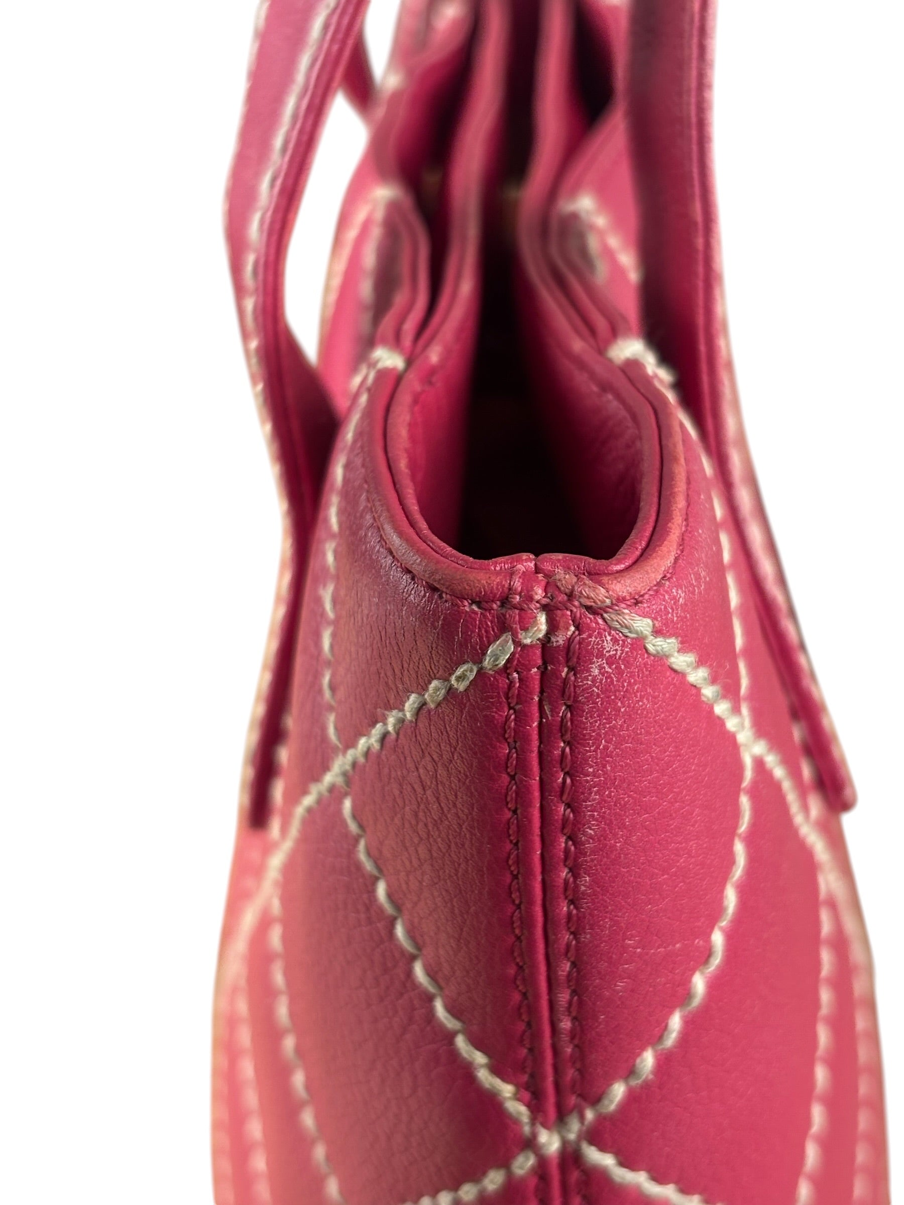 Chanel Vintage Pink Leather Wild Stitch Surpique Tote Bag