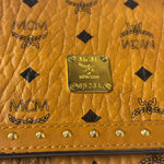 MCM Brown Leather Monogram Studded Long Wallet On Chain