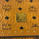 MCM Brown Leather Monogram Studded Long Wallet On Chain