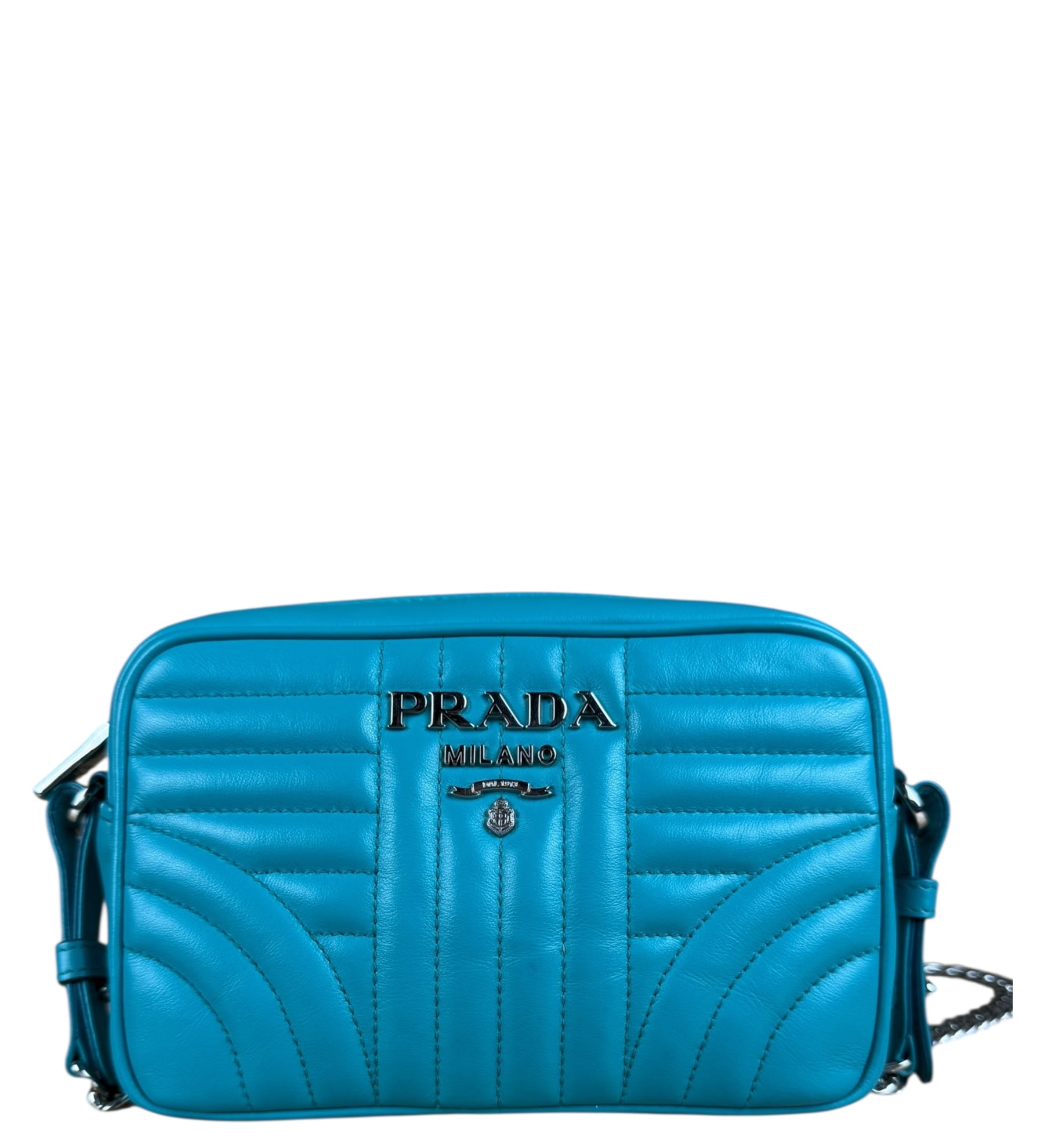 Prada Teal Diagramme Leather Chain Crossbody