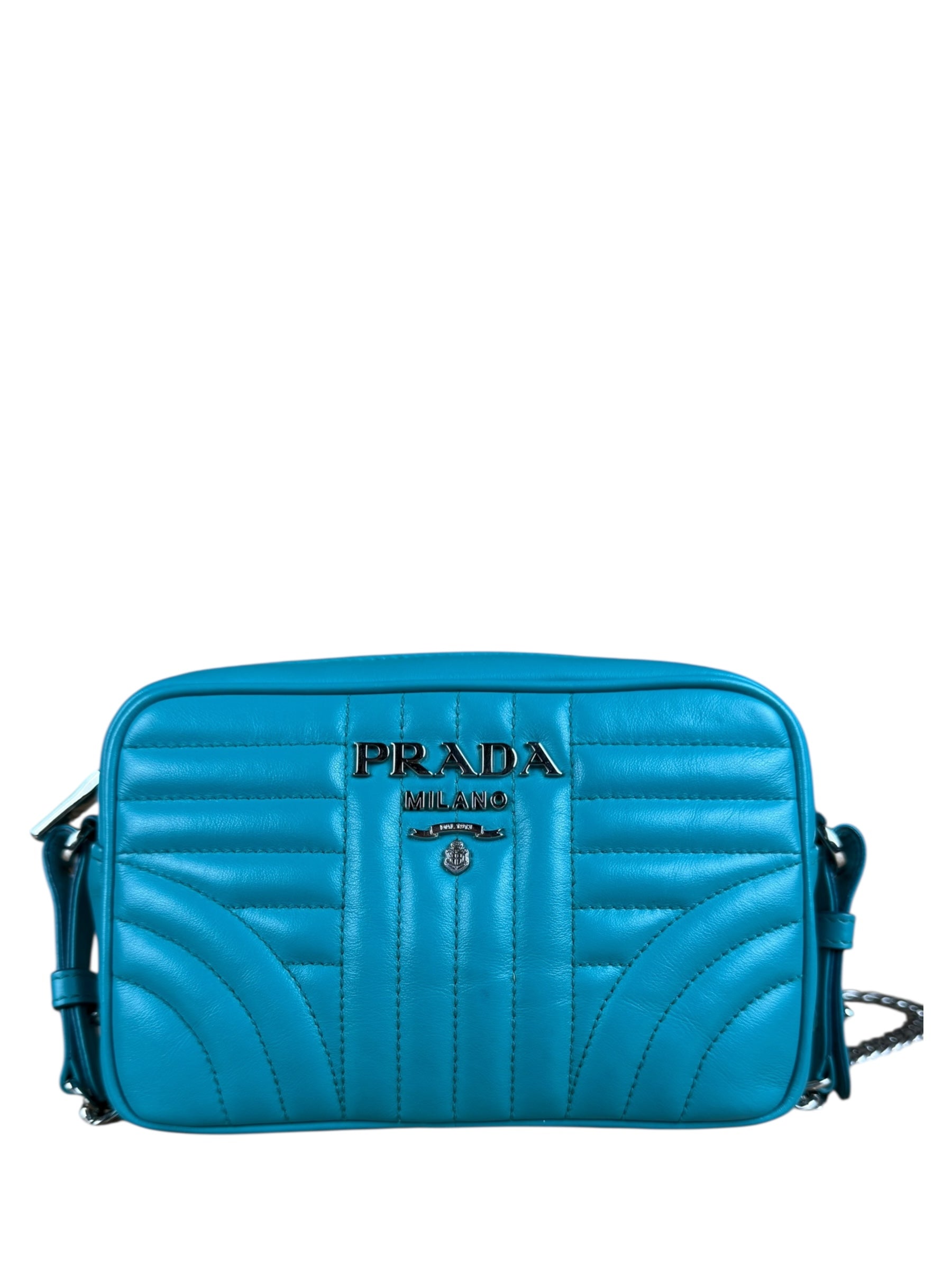 Prada Teal Diagramme Leather Chain Crossbody