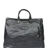Balenciaga Black Leather Moto Bridge Zip Overnight Tote
