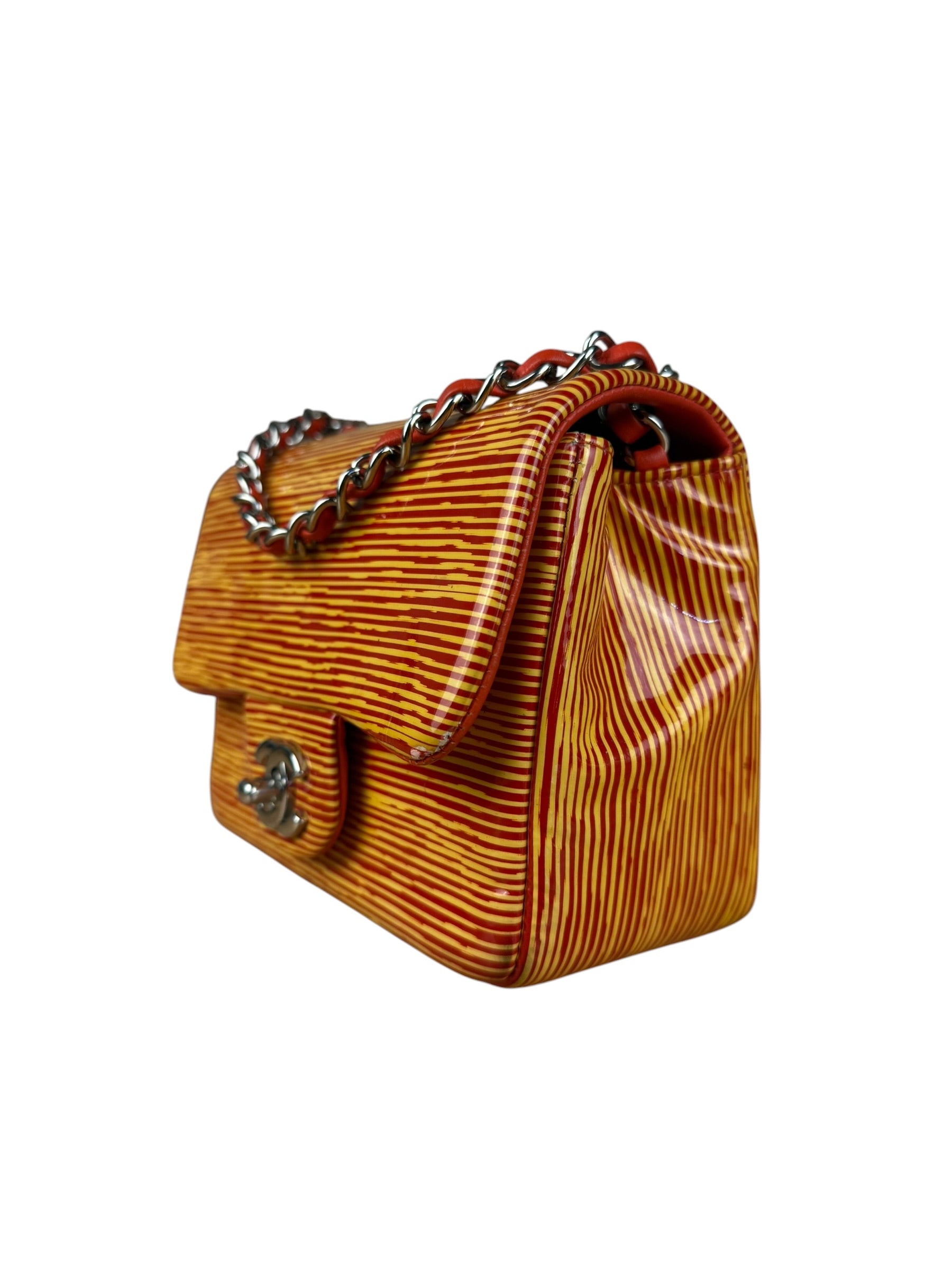 Chanel Mini Square Classic Striped Patent Single Flap Bag 2013