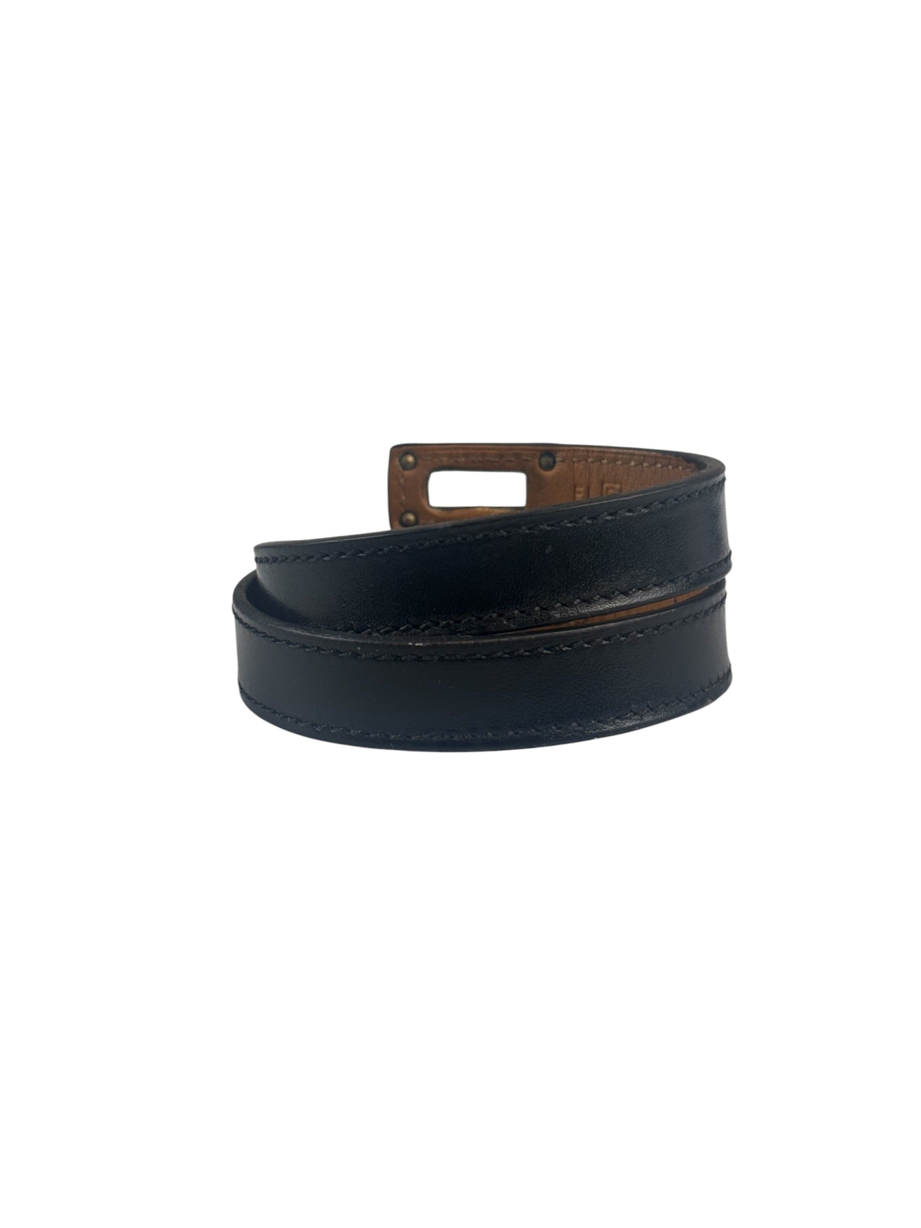 Hermes Black Leather Kelly Double Tour Bracelet