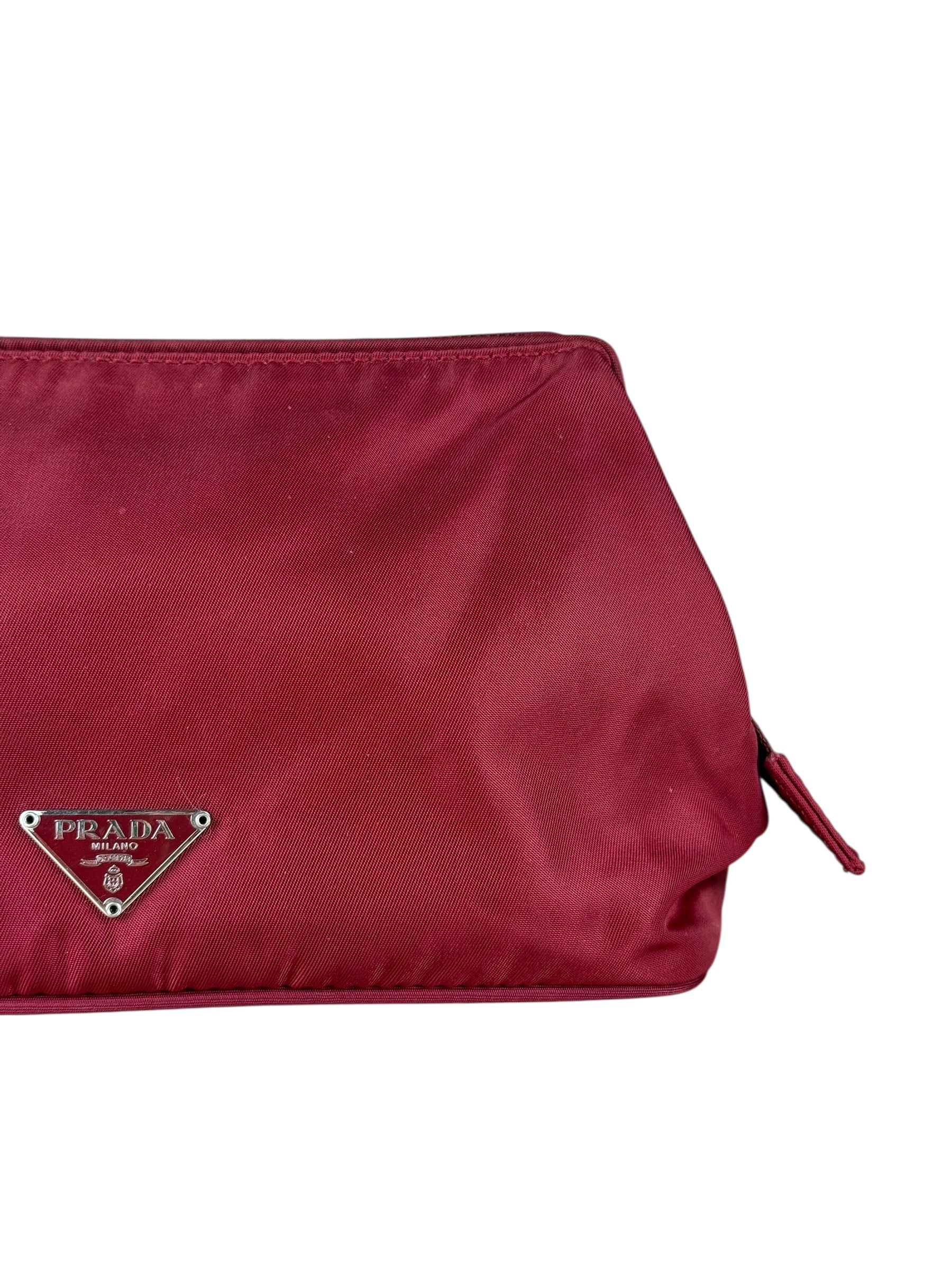 Prada Red Nylon Cosmetic Clutch