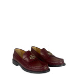 Gucci Burgundy Leather Double G Logo Loafers