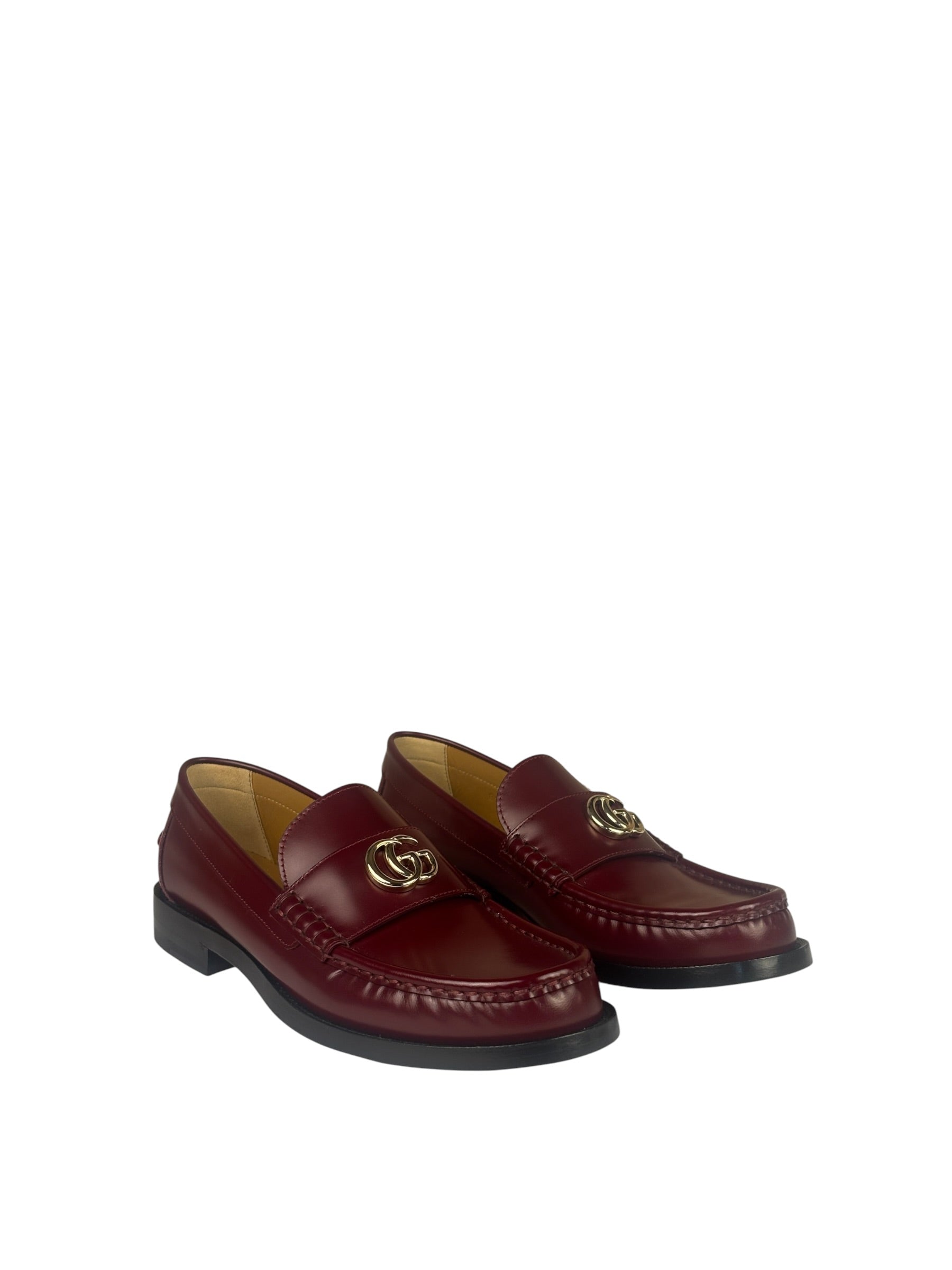 Gucci Burgundy Leather Double G Logo Loafers