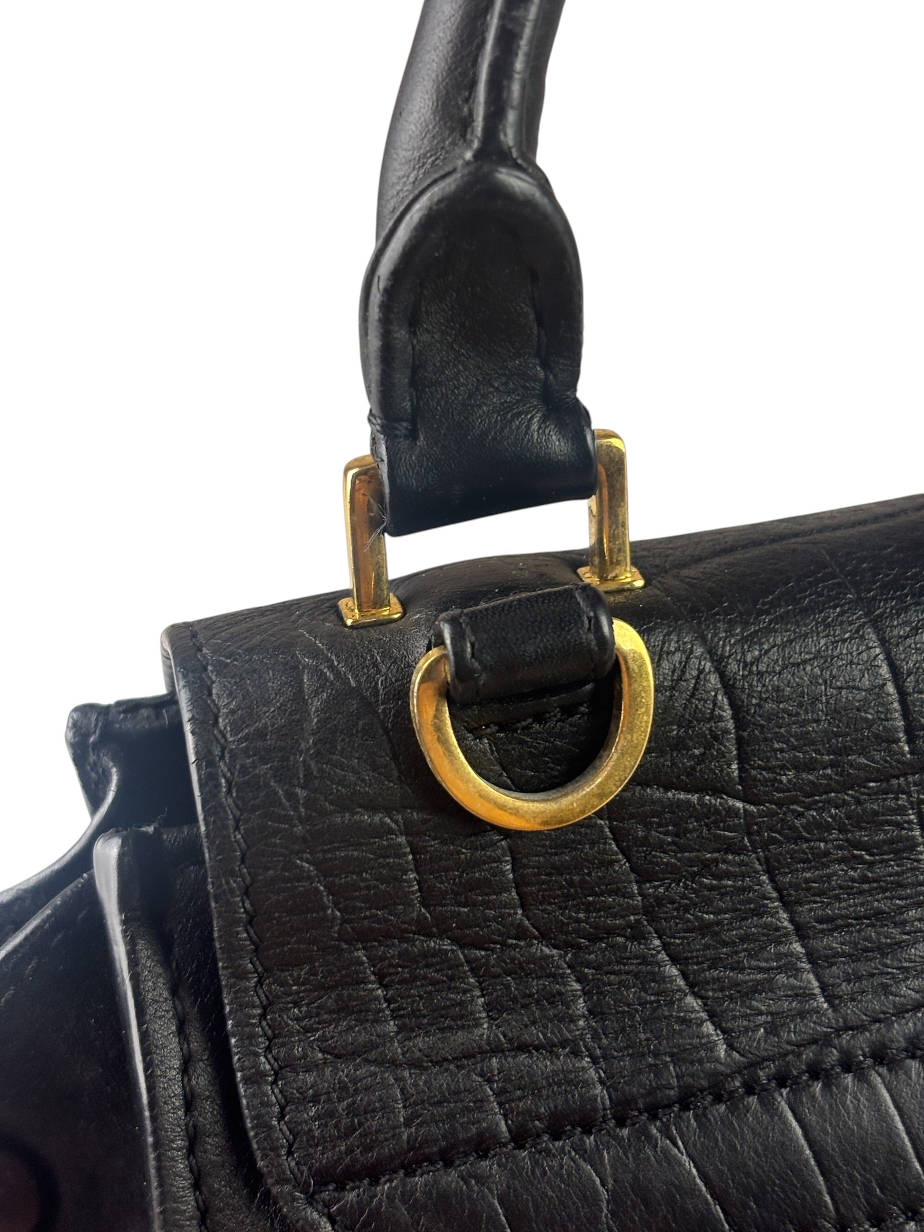 Celine Black Suede/Crocodile Embossed Leather Trapeze Two-Way Bag