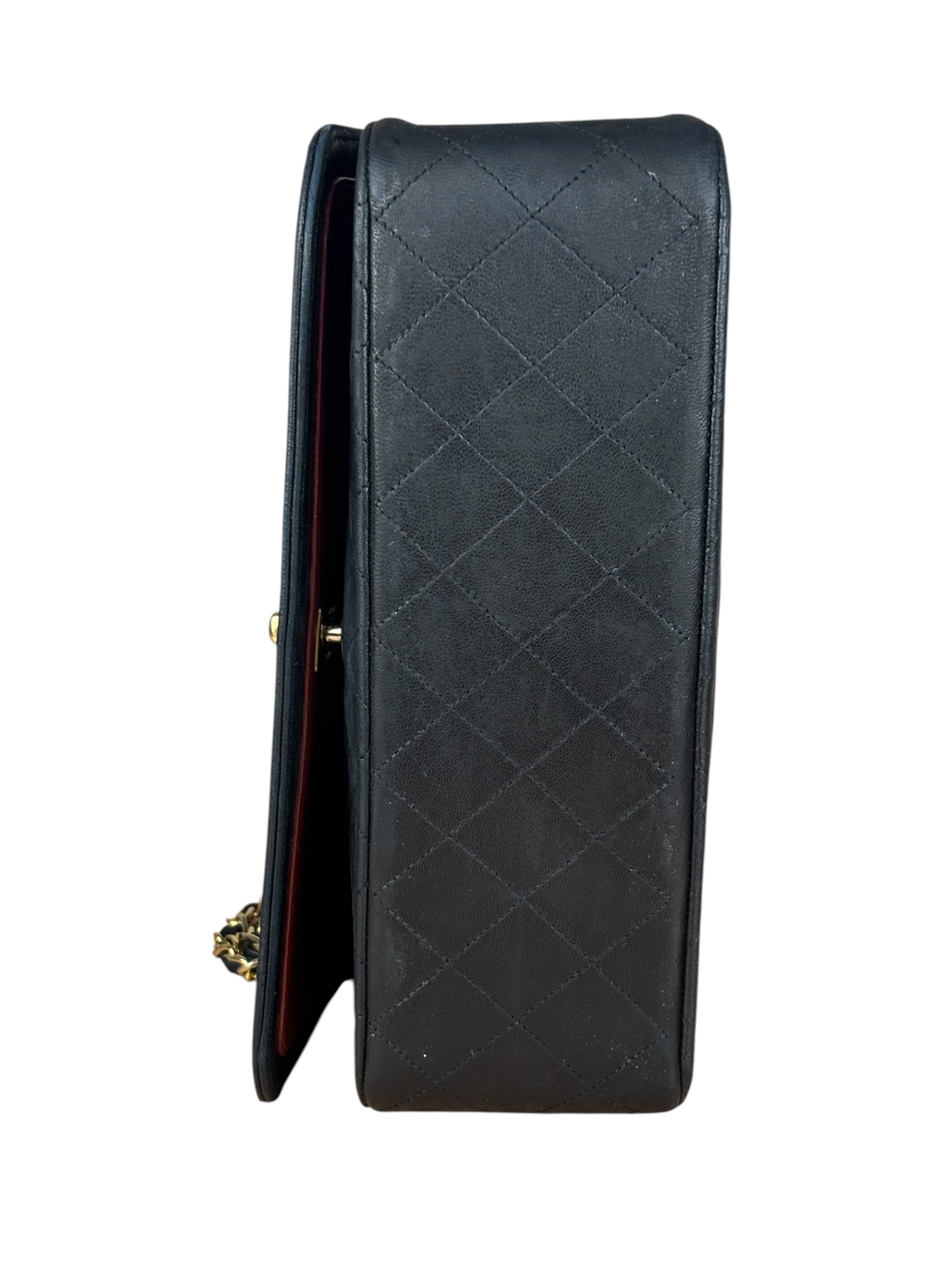 Chanel Black Quilted Leather Full Flap Chain Bag 1986