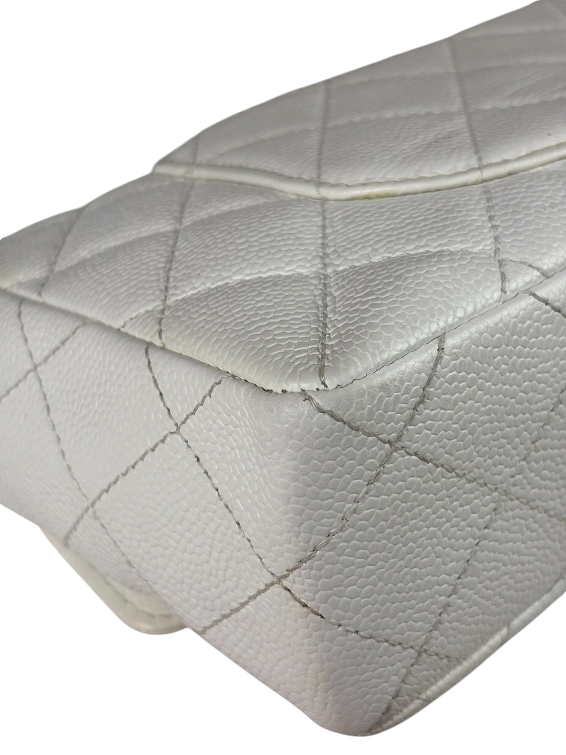 Chanel White Quilted Caviar Wooden M Flap 1999