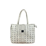 MCM White Leather Reversible Liz Shopper In Visetos Tote Bag