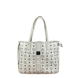 MCM White Leather Reversible Liz Shopper In Visetos Tote Bag