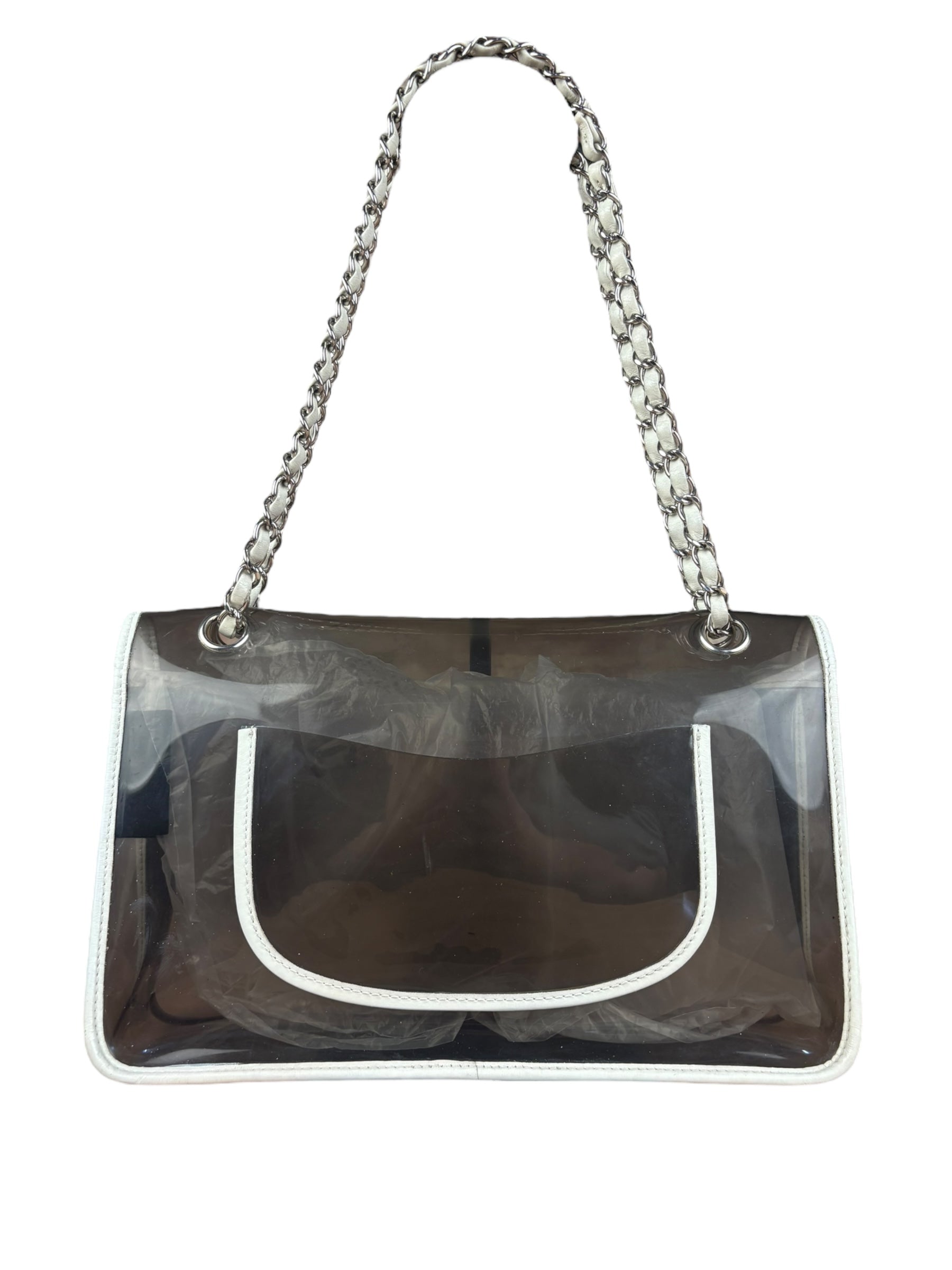 Chanel Vintage PVC Transparent Heart Lock Flap Bag 2008