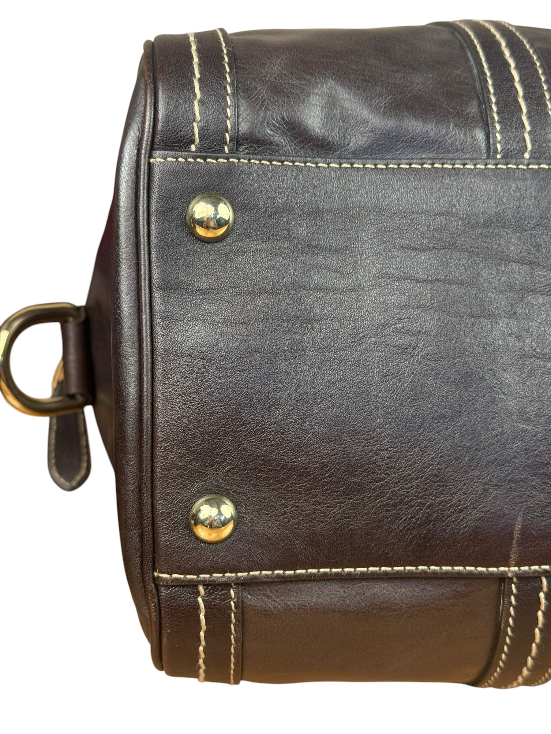 Gucci Vintage Dark Brown Leather Duchessa Boston Handbag