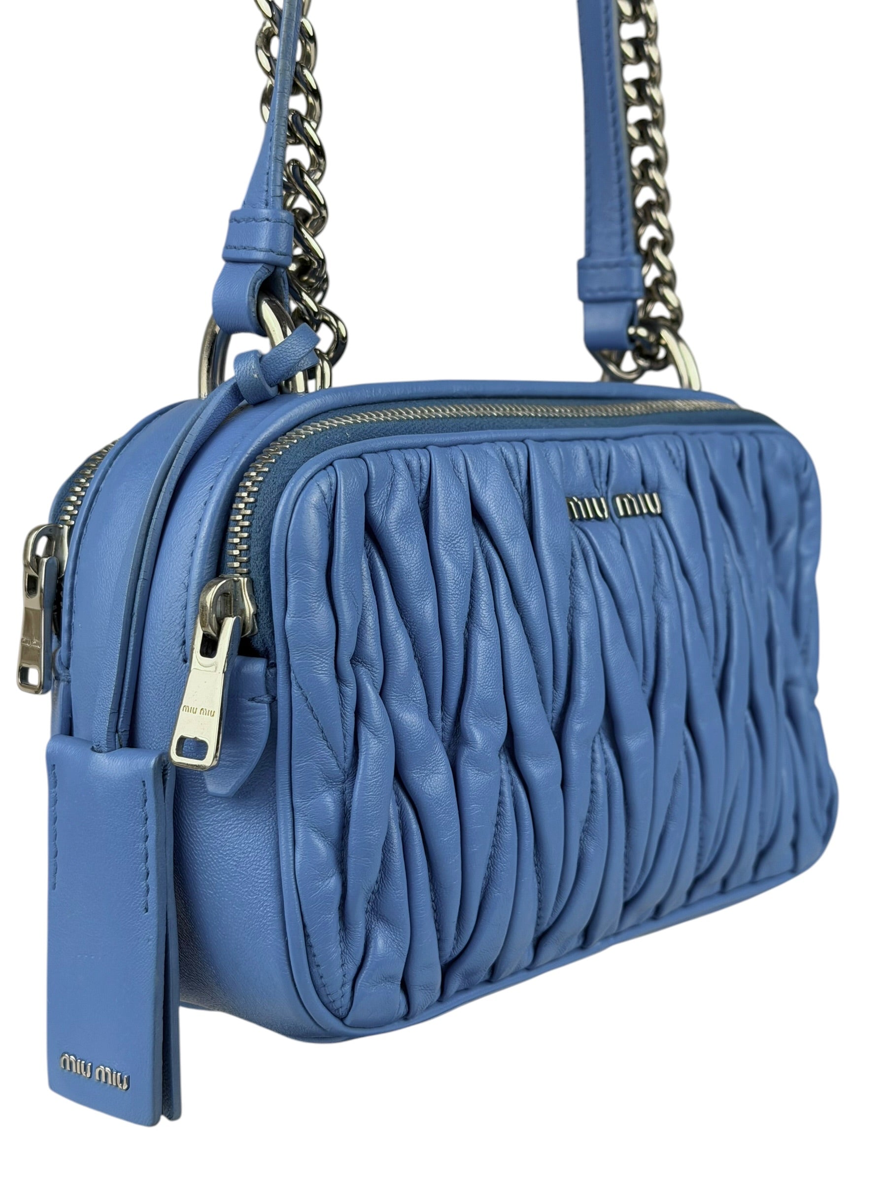 Miu Miu Blue Leather Chain Camera 2Way Shoulder Bag