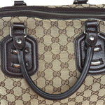 Gucci GG Leather Trim Canvas Techno Boston Handbag