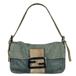Fendi Denim/Snakeskin Trim Mini Baguette