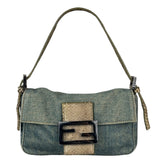 Fendi Denim/Snakeskin Trim Mini Baguette