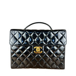 Chanel CC Black Patent Quilted Flap Briefcase Handbag '95
