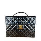 Chanel CC Black Patent Quilted Flap Briefcase Handbag '95