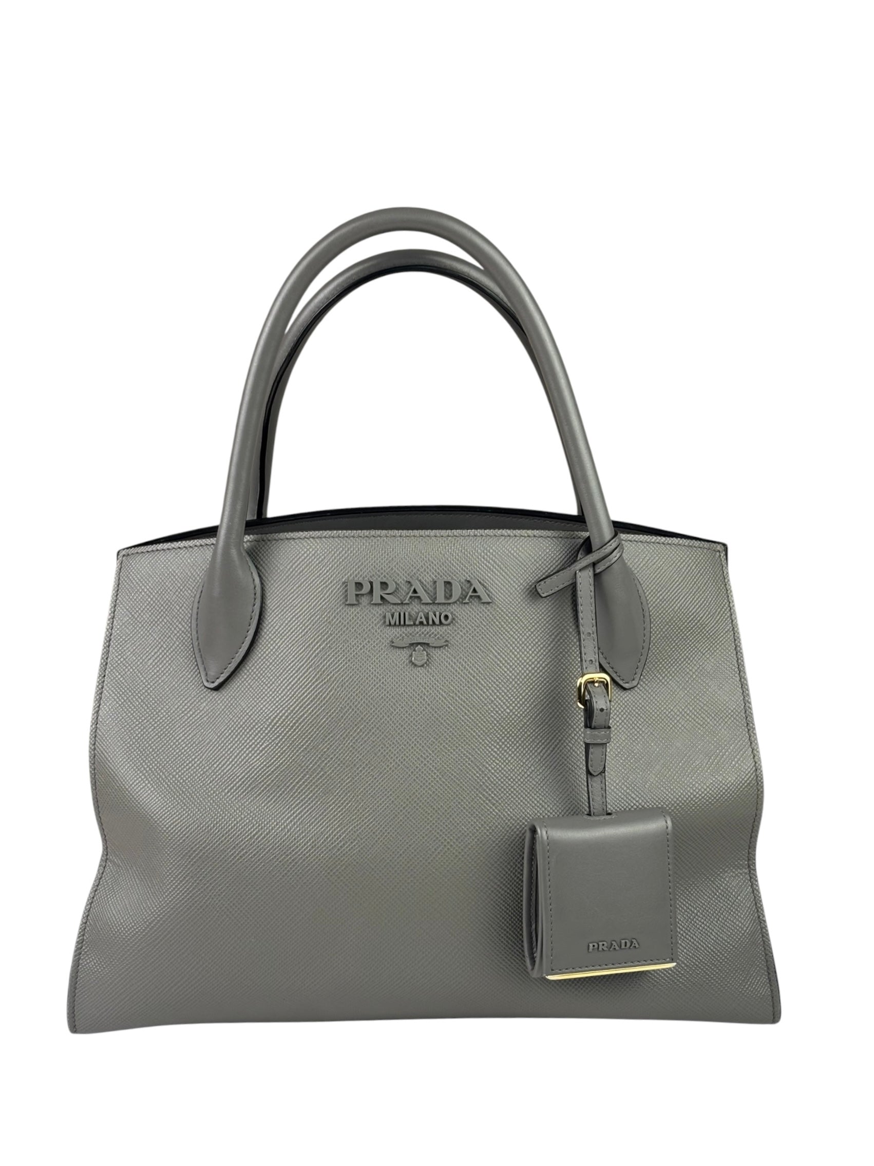Prada Grey Saffiano Leather Two-Way Tote