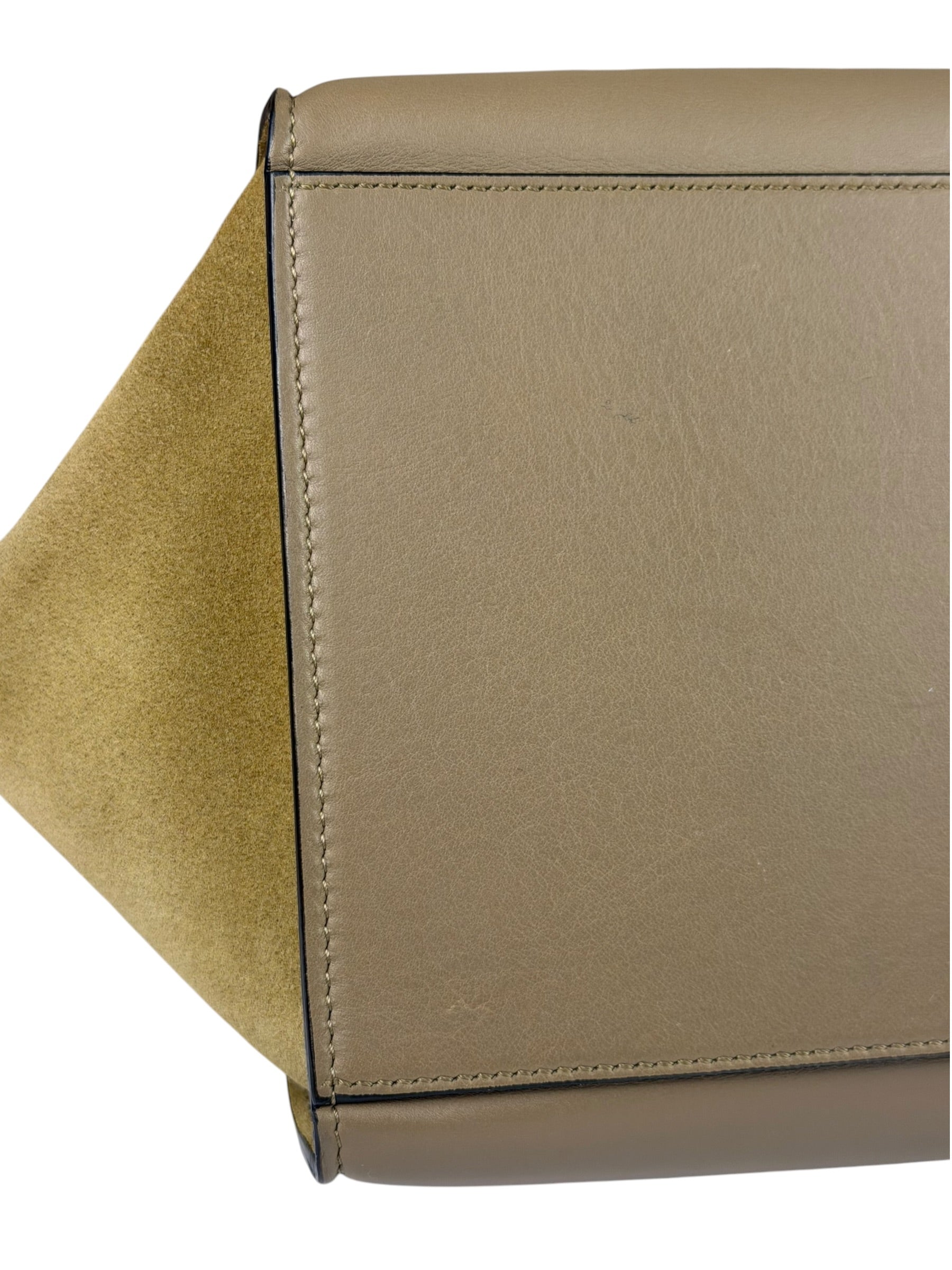 Celine Tri-Color Beige Leather/Suede Trapeze Medium Two-Way Bag