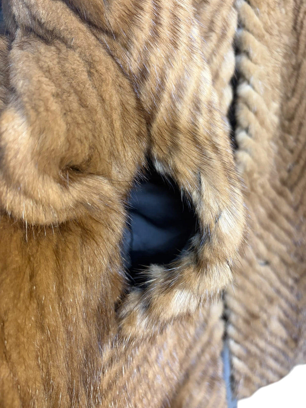Vintage Light Brown Chevron Mink Fur Coat
