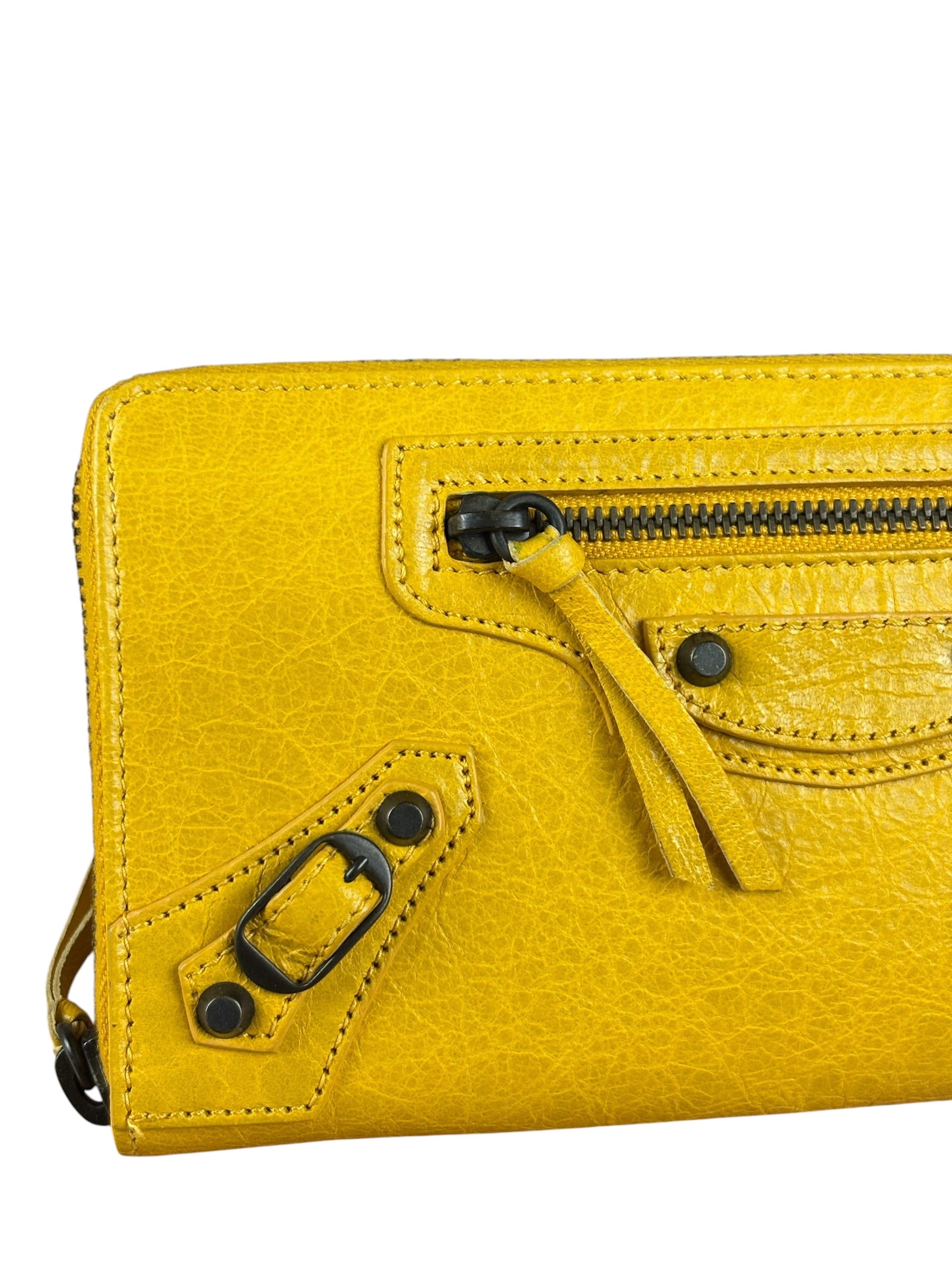 Balenciaga Yellow Leather Moto Zip Wallet