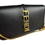 Fendi Fendigraphy Black Leather Wallet on Chain