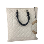 Chanel White Calfskin Quilted Python-Embossed Ligne Cambon Flat Tote Bag 2004