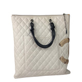Chanel White Calfskin Quilted Python-Embossed Ligne Cambon Flat Tote Bag 2004