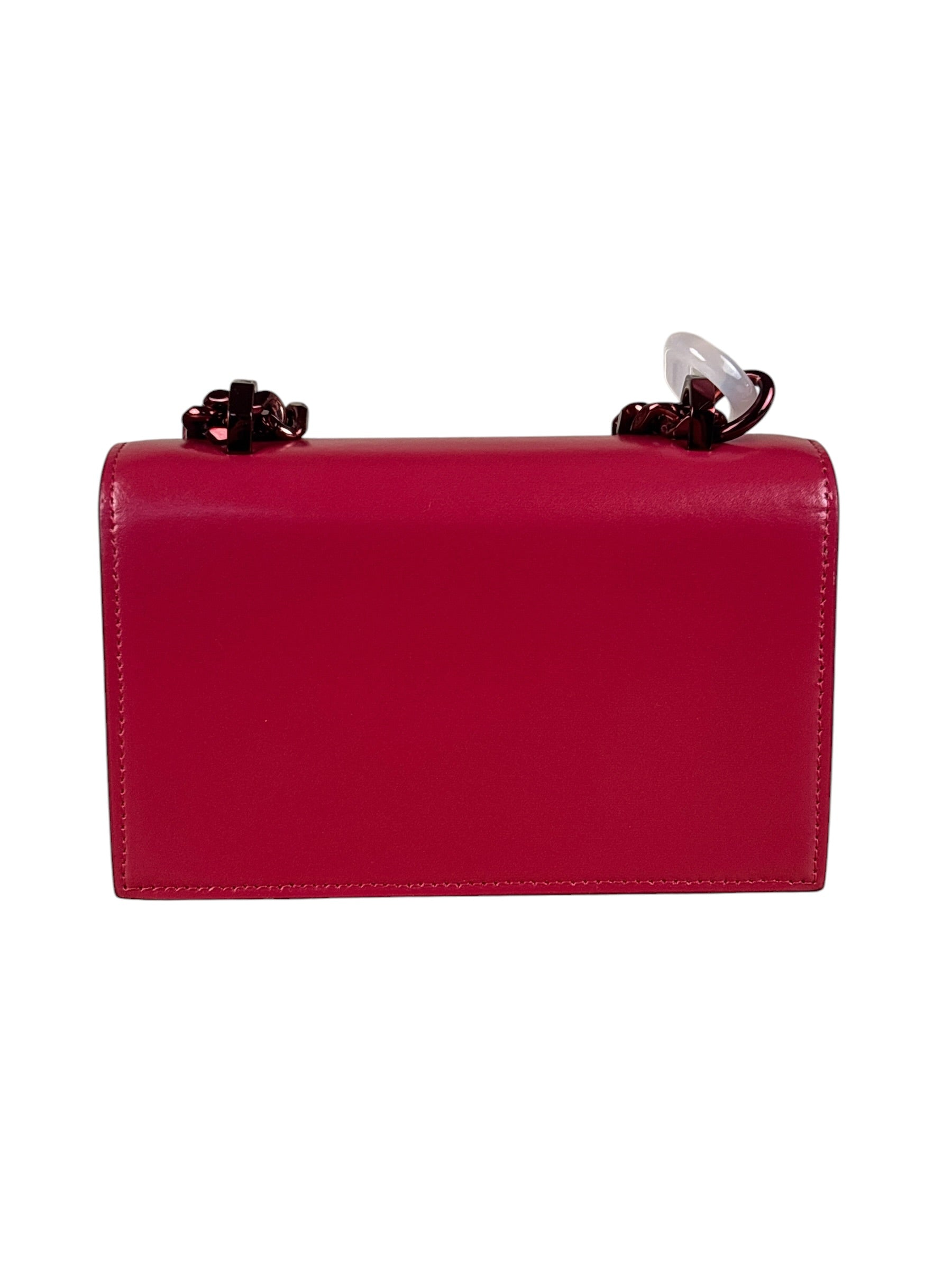 Alexander McQueen Red Leather Mini Jeweled Knuckle Shoulder Bag