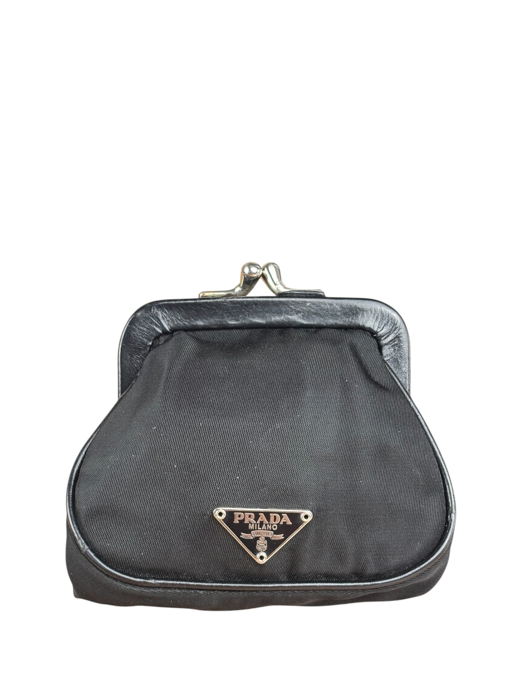 Prada Black Tessuto Nylon Leather Trim Liss-Lock Coin Bag