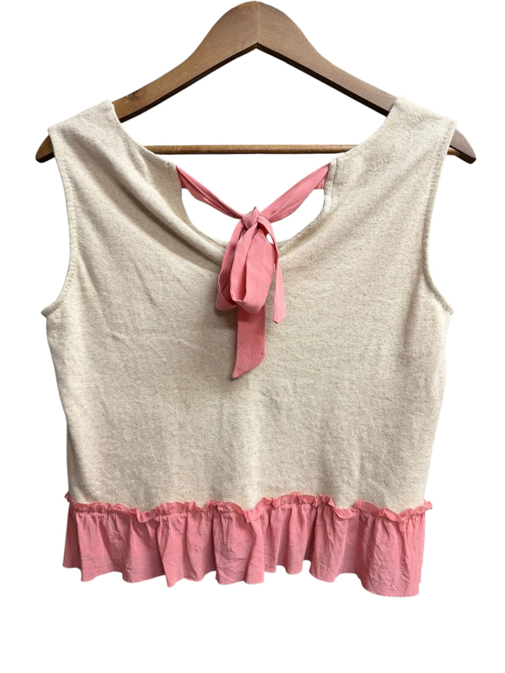 Miu Miu Pink/Beige Cotton Blend Ribbon Back Top