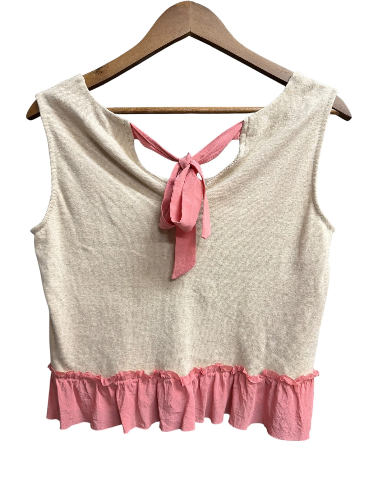 Miu Miu Pink/Beige Cotton Blend Ribbon Back Top