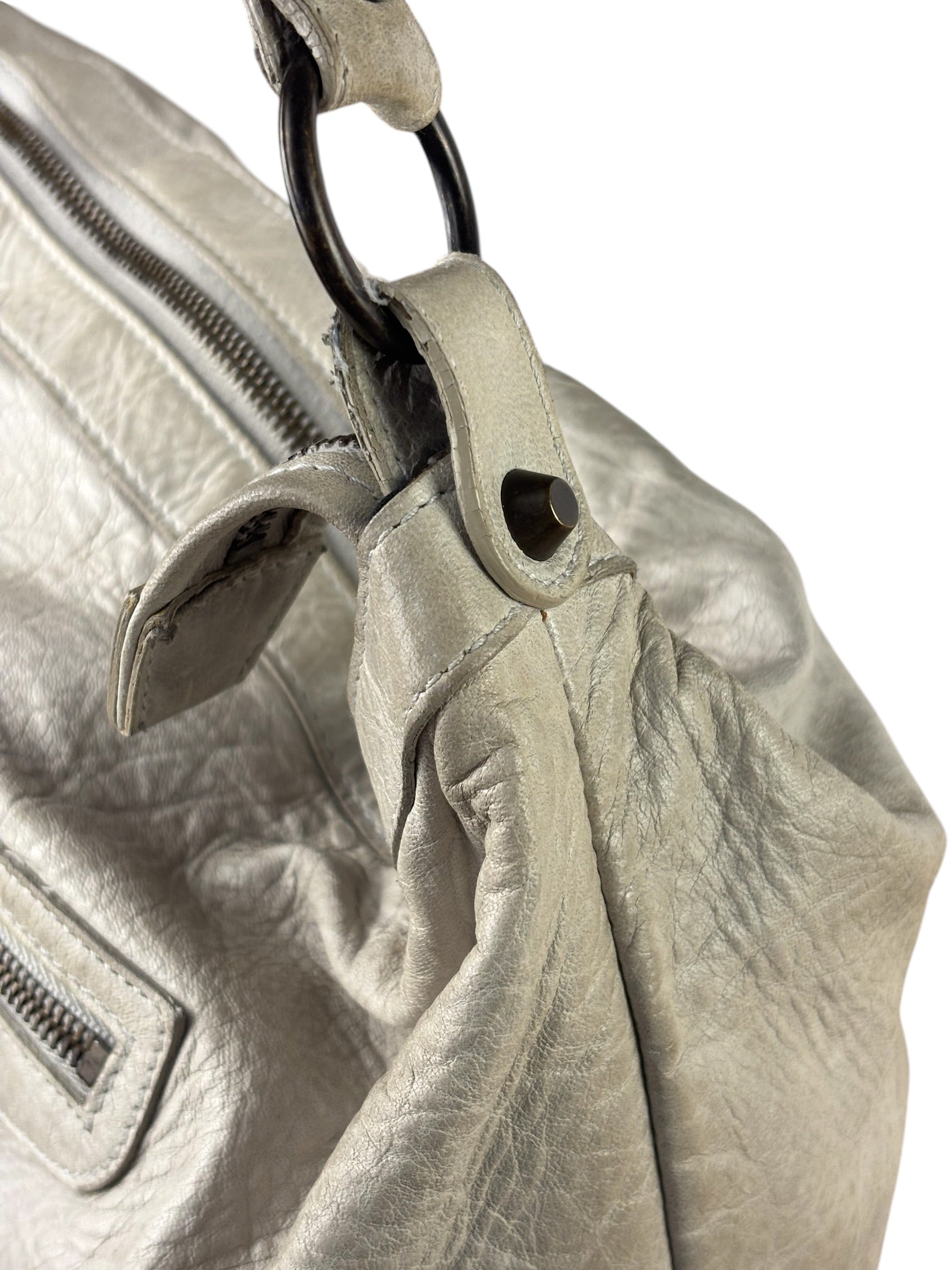 Balenciaga Grey Lambskin Day Moto Hobo Bag
