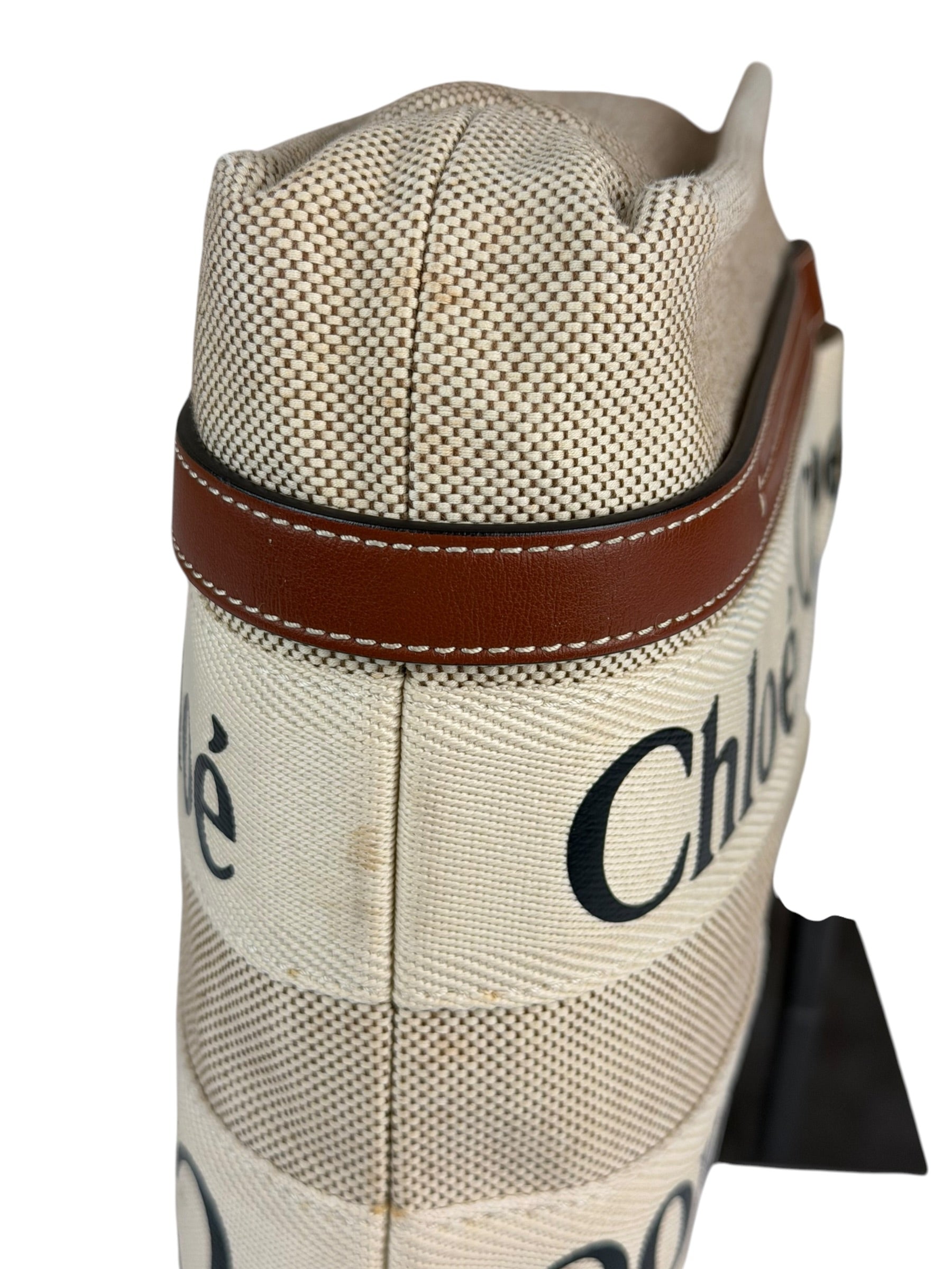 Chloe Brown Leather Trim/Linen Canvas Woody Small Tote