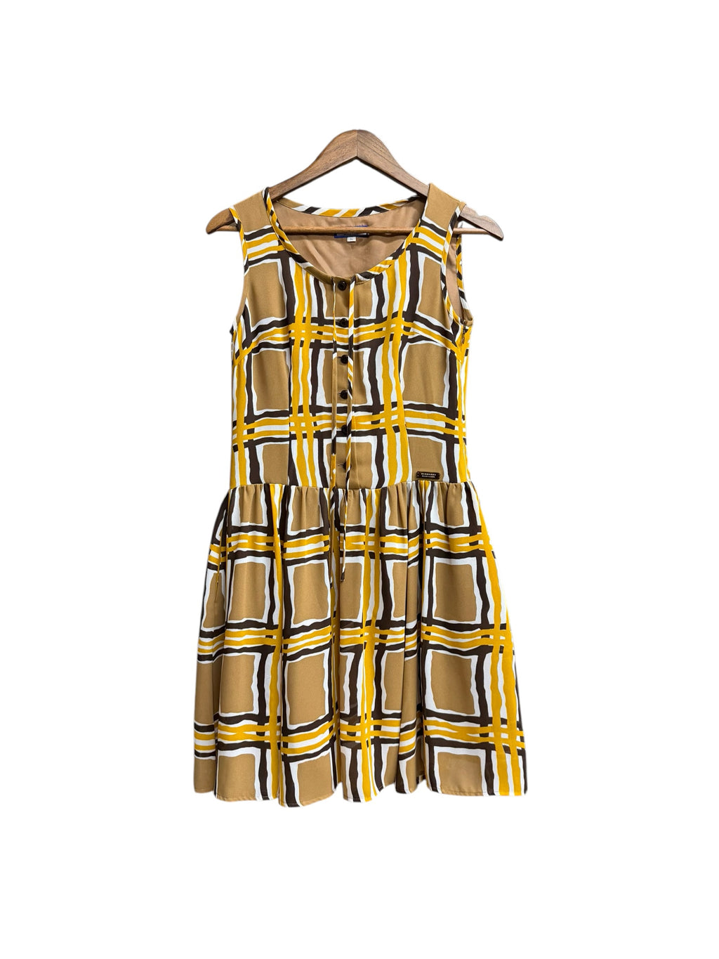 Burberry Blue Label Polyester Brown Wavy Check Mid-Length Dress