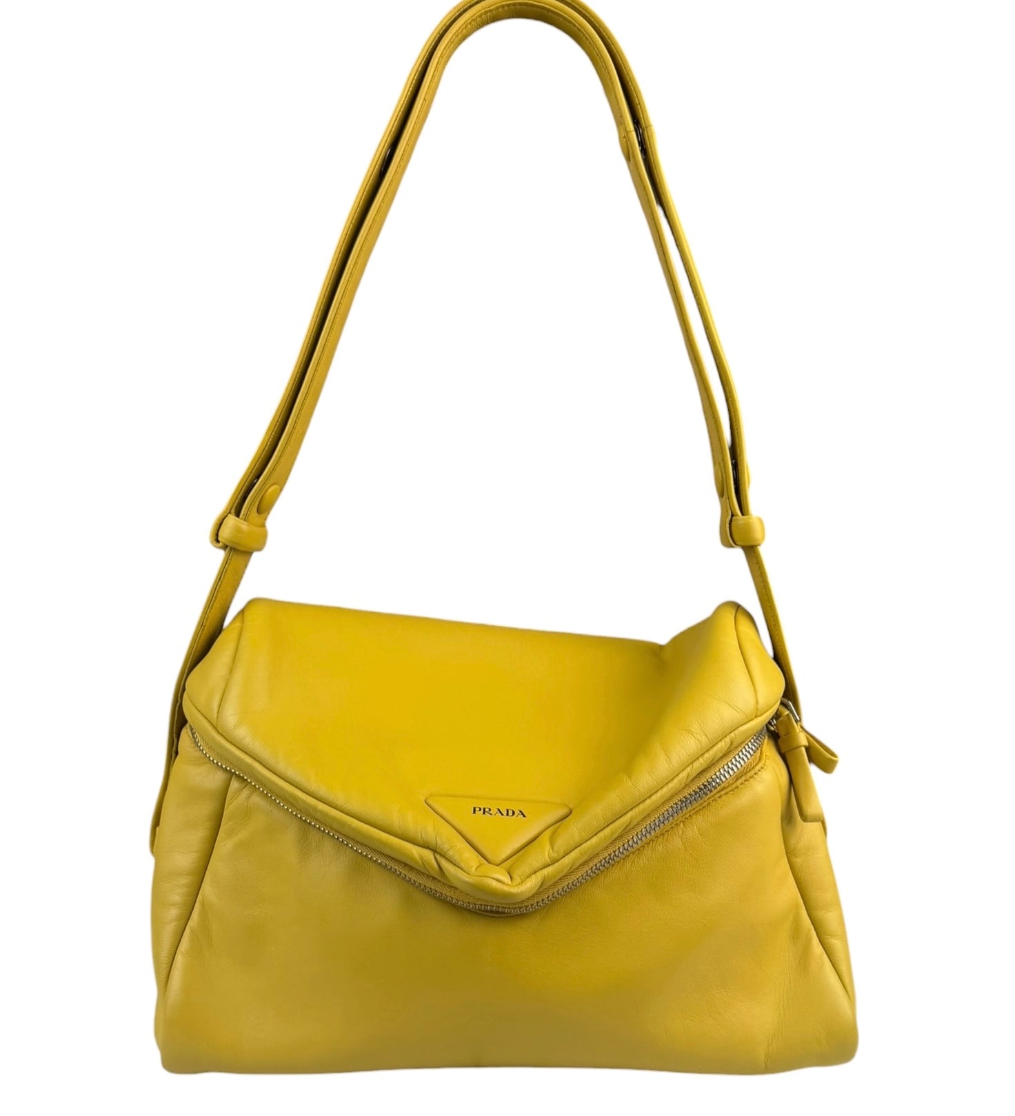 Prada Yellow Leather Padded Nappa Signaux Shoulder Bag