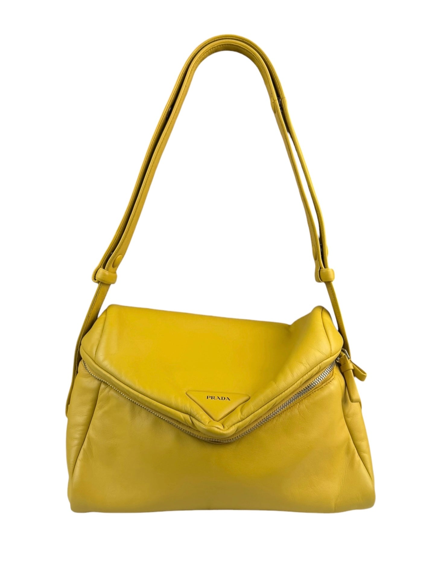 Prada Yellow Leather Padded Nappa Signaux Shoulder Bag