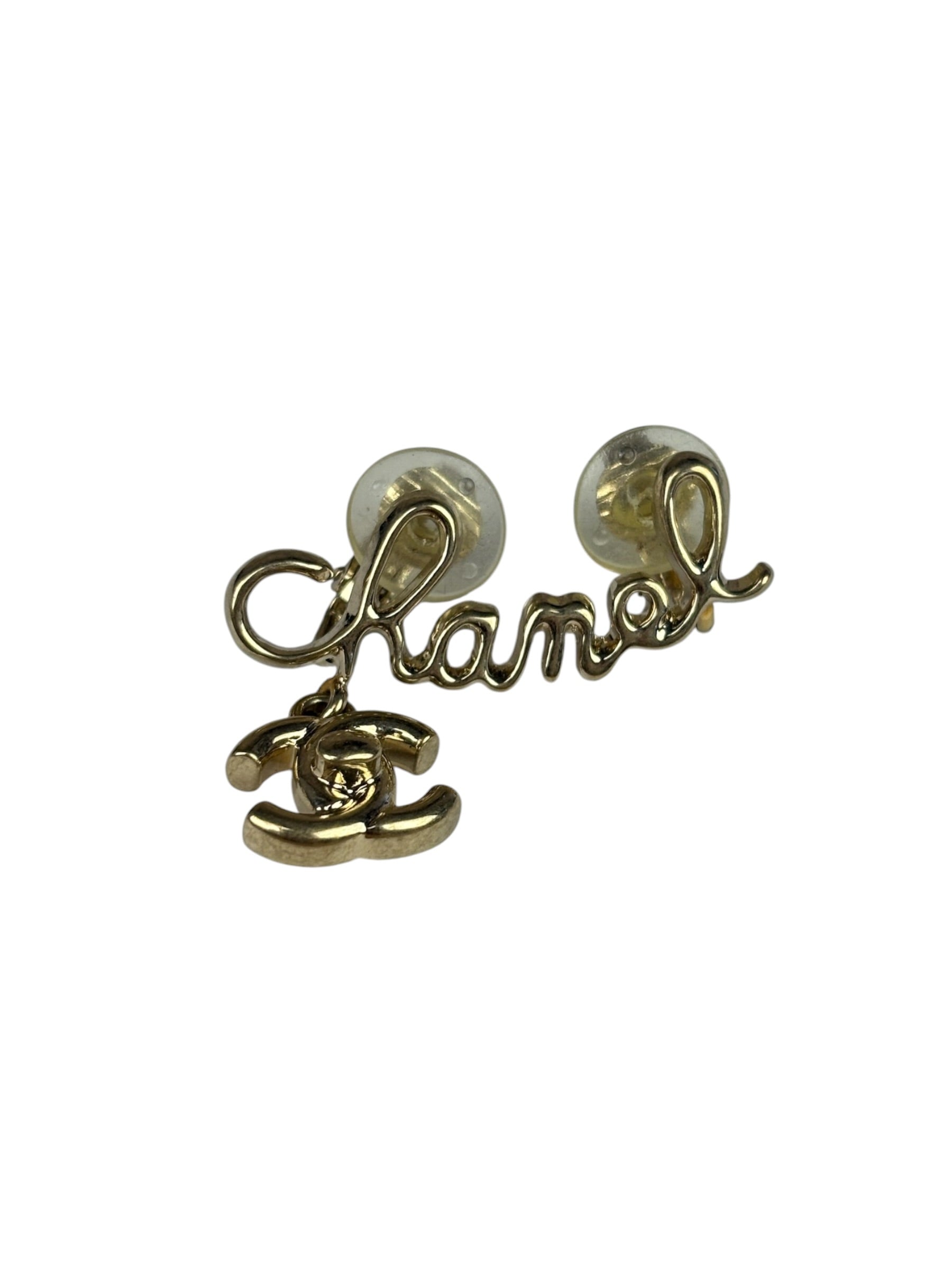 Chanel Gold Tone Cursive CC Climber Clip-On Earrings