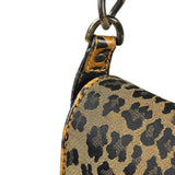 Fendi Brown Leather Trim Leopard Print Buckle Bag