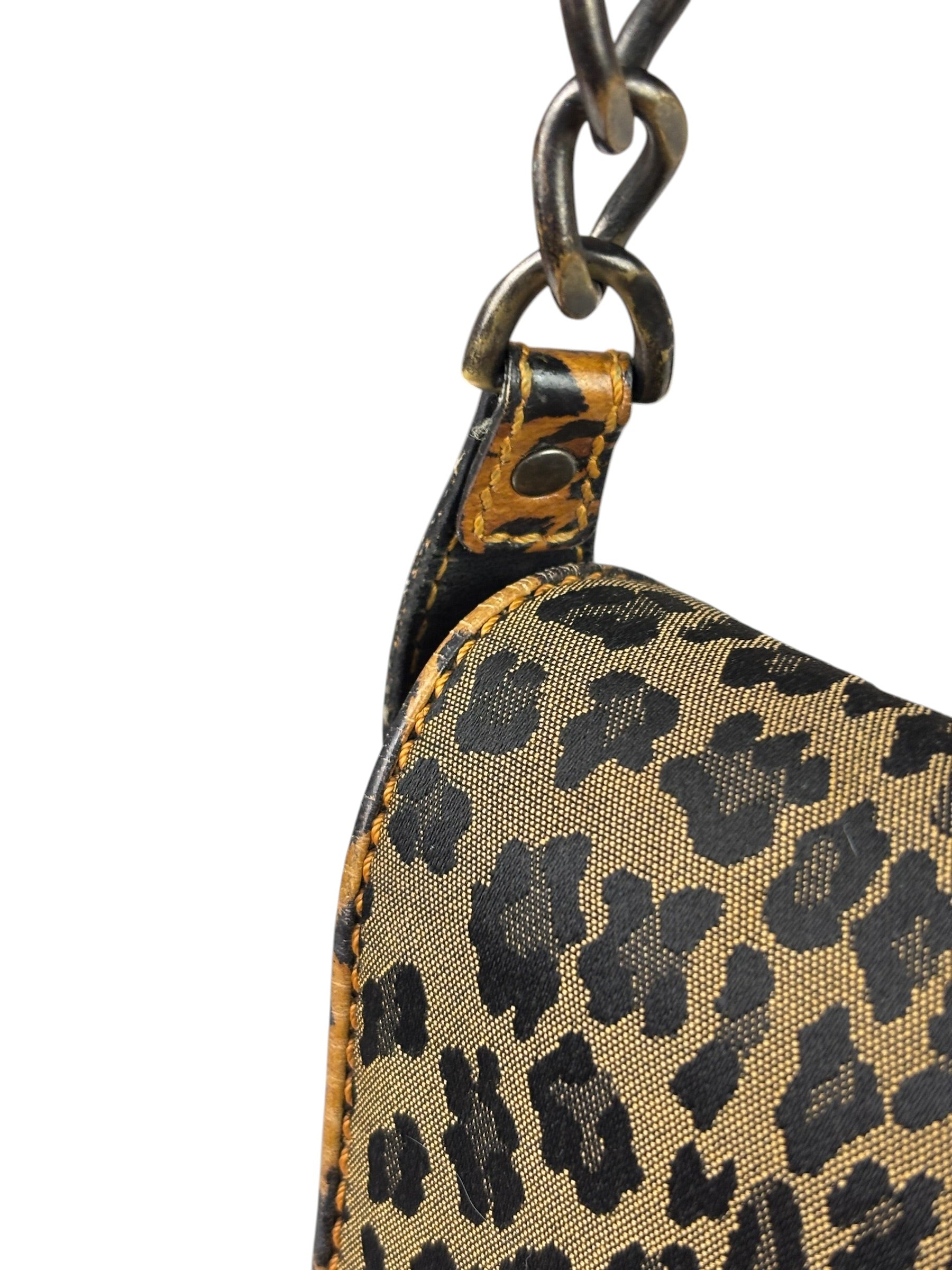 Fendi Brown Leather Trim Leopard Print Buckle Bag